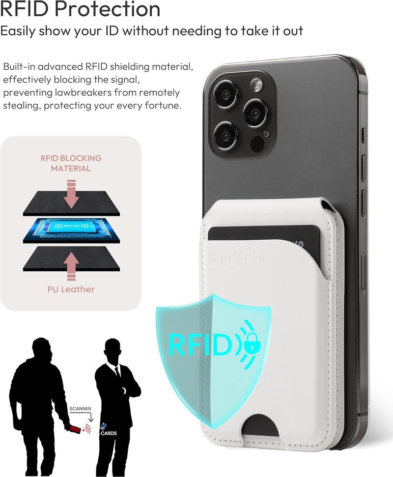 Spotelo Magnetic Card Holder, White 3-Slots Slim Magnetic Wallet for iPhone with RFID Blocking, Adjustable iPhone Wallet Stand for iPhone 17/16/15/14/13/12/ Series, Not for iPhone 13 / 12mini - Image 5